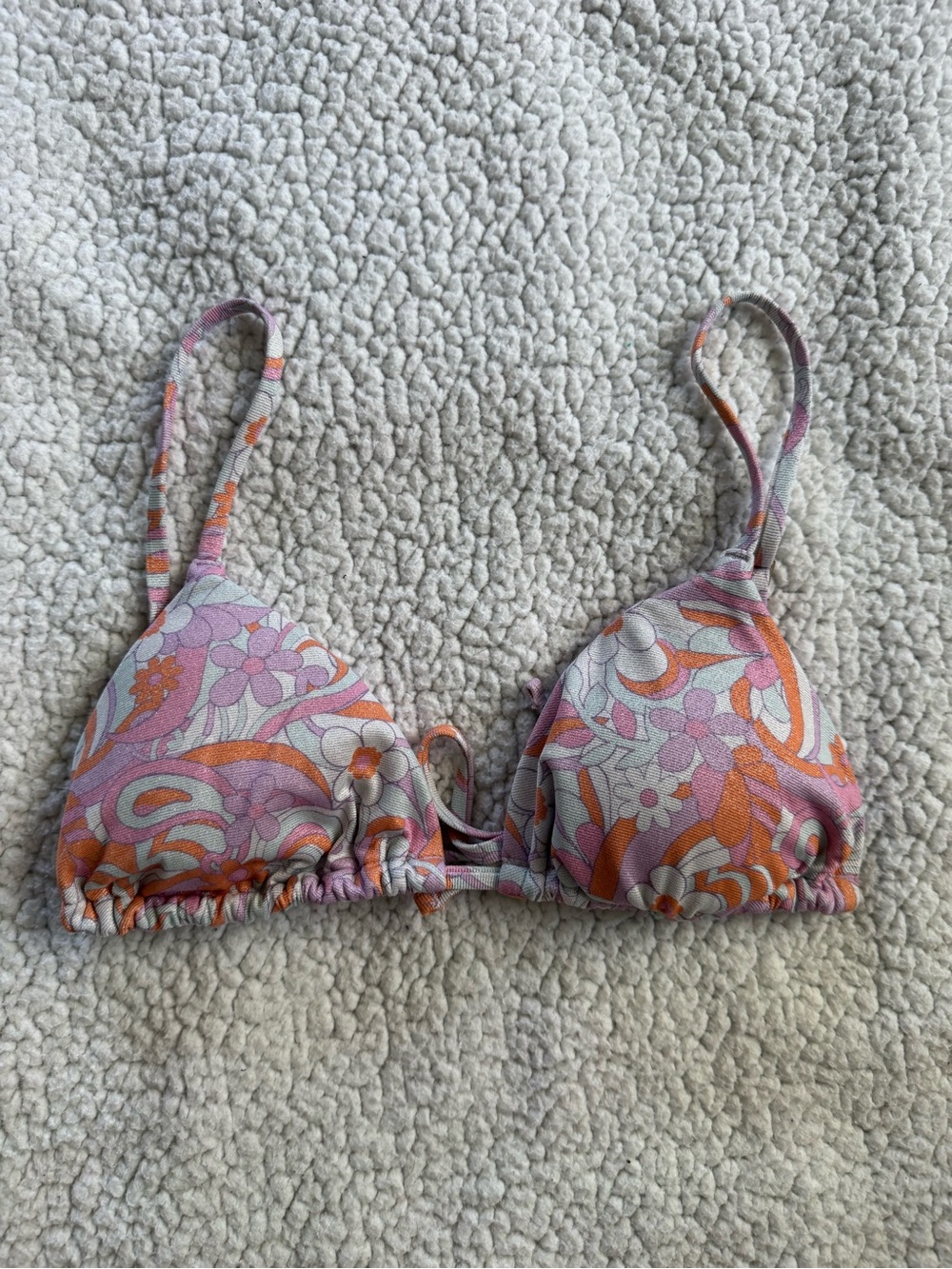 Hollister Purple, White & Orange Floral Triangle Bikini Top